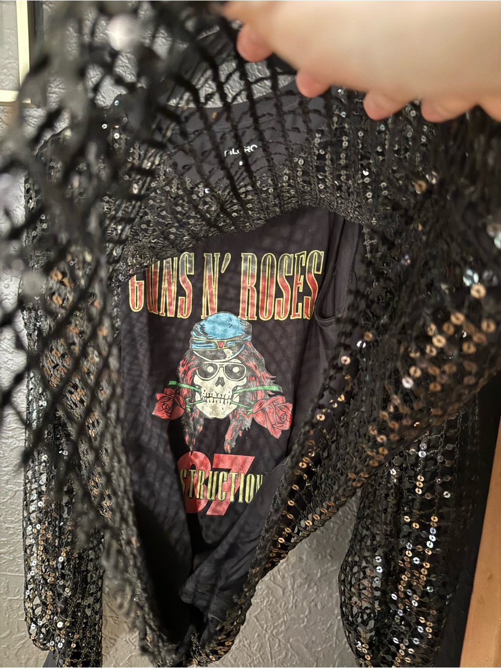 Black sequin Pilcro mesh top - Picture 4 of 5